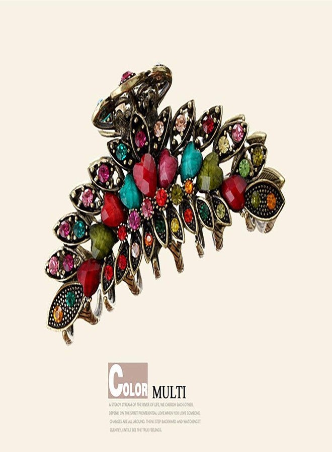 Fodattm Women Lady Retro Flowers Hair Claw Clip Vintage Alloy Rhinestone Non-Slip Hair Jaw Clips Hairpin Large Hair Updo Grip Bath Accessories for Thick Hair Fancy Hair Clamp (Colourful) - Image 5