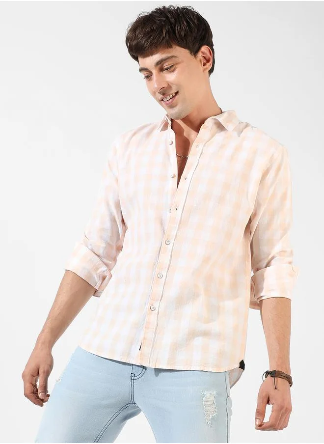 Campus Sutra Gingham Checked Button-Down Casual Shirt