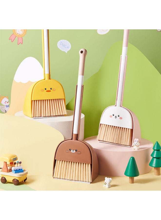 Children's Broom Combination Baby Broom Suit Baby Mop Play House Toy Simulation Broom Enlightenment Toy-Color:Cute Bear Broom And Dustpan + 60cm Brown Mop Three-piece Set