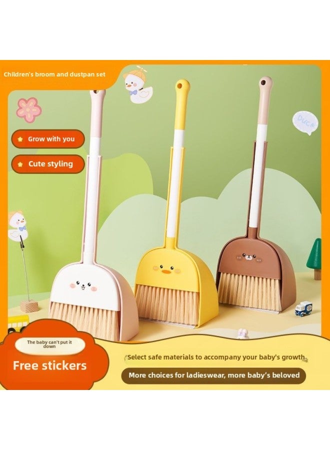 Children's Broom Combination Baby Broom Suit Baby Mop Play House Toy Simulation Broom Enlightenment Toy-Color:Cute Bear Broom And Dustpan + 60cm Brown Mop Three-piece Set