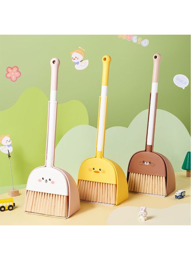 Children's Broom Combination Baby Broom Suit Baby Mop Play House Toy Simulation Broom Enlightenment Toy-Color:Cute Bear Broom And Dustpan + 60cm Brown Mop Three-piece Set