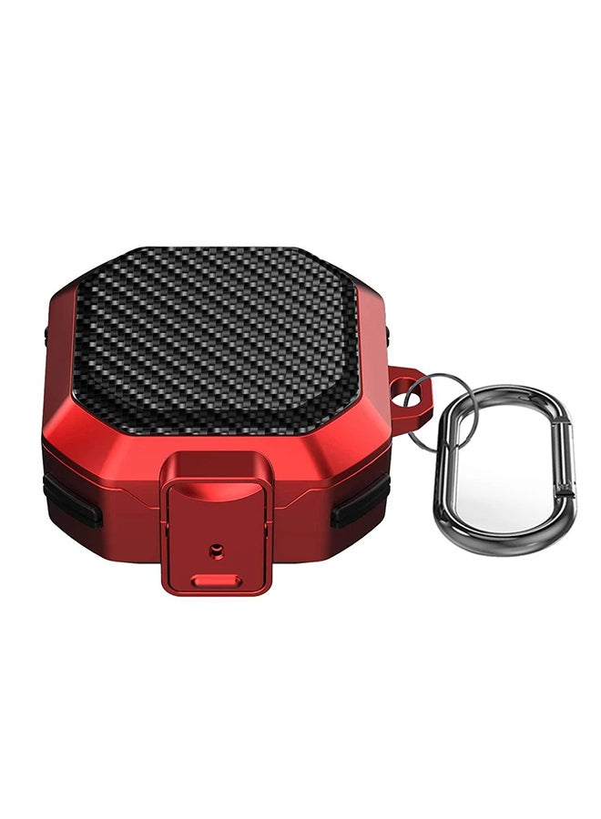 O Ozone جراب لهاتف Samsung Galaxy Buds FE/Galaxy Buds 2 Pro/Galaxy Buds 2/Galaxy Buds Pro/Galaxy Buds Live، جراب بقفل آمن من ألياف الكربون - أحمر