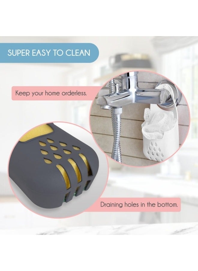 FALMER Flexible Silicone Sponge Holder for Kitchen Sink with Sponge, Sponge and Cleaning Tools Hanger for Sink Kitchen Sink Organizer - Ventilate and Dry Sponges Easily - Grey - Image 3