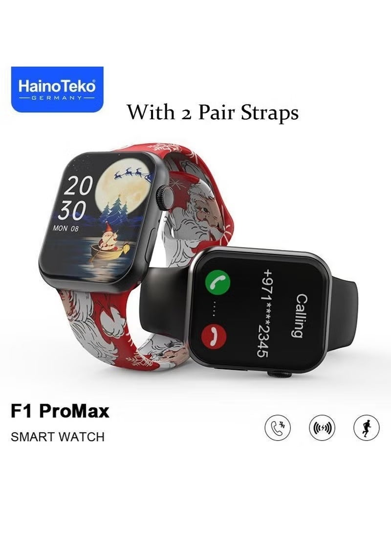 Haino Teko F1 Pro Max Full Screen Large Display Christmas Edition Smart Watch with 2 Pair Straps & Wireless Charger – Fitness Tracker Smartwatch for Ladies & Gents, Heart Rate Monitor, Notifications, Sports Modes - Image 2