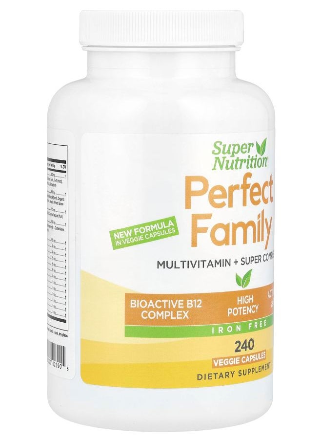 Super Nutrition Perfect Family Multivitamin + Vitamin A Methyl B12 Folate Vitamin C and Biotin Iron Free 240 Veggie Capsules  - Image 2