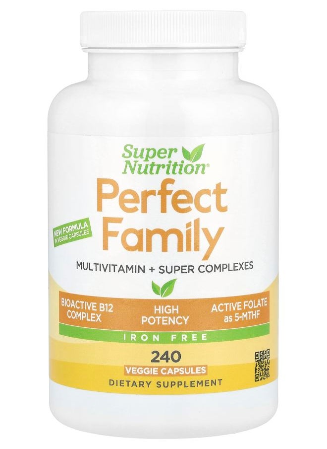 Super Nutrition Perfect Family Multivitamin + Vitamin A Methyl B12 Folate Vitamin C and Biotin Iron Free 240 Veggie Capsules  - Image 1