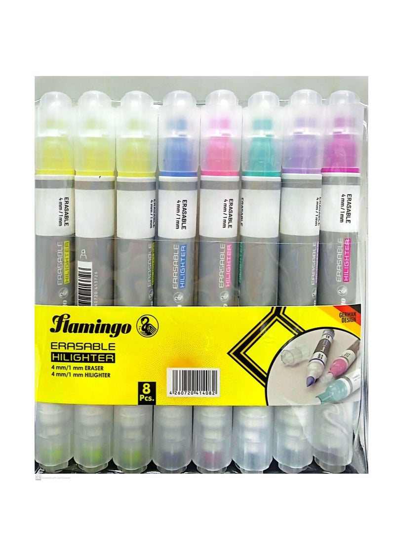 أقلام تحديد قابلة للمسح على الوجهين، متعددة الألوان، عبوة مكونة من 8 قطع - Image 1