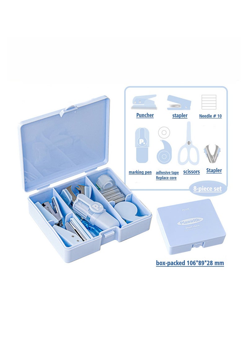 Mini School Supply Kits ,Mini Office Supply Kits, Basic School Stationery Set , Includes Tiny Stapler, Mini Stapler,Scissors, Staple Remover, Staples, Adhesive Tape Replace Core, Marking Pen (Blue) - Image 1