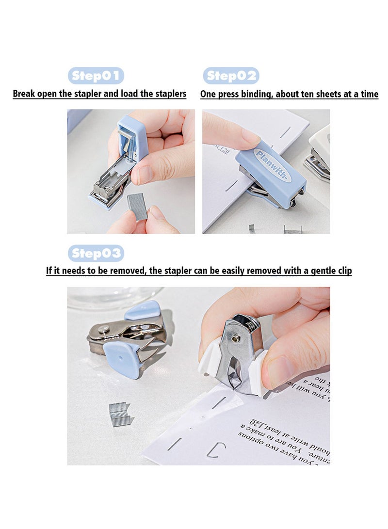 Mini School Supply Kits ,Mini Office Supply Kits, Basic School Stationery Set , Includes Tiny Stapler, Mini Stapler,Scissors, Staple Remover, Staples, Adhesive Tape Replace Core, Marking Pen (Blue) - Image 3