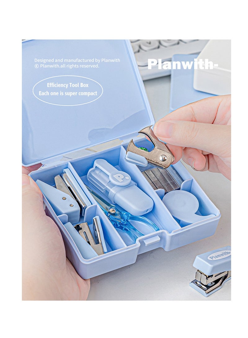 Mini School Supply Kits ,Mini Office Supply Kits, Basic School Stationery Set , Includes Tiny Stapler, Mini Stapler,Scissors, Staple Remover, Staples, Adhesive Tape Replace Core, Marking Pen (Blue) - Image 5