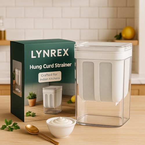 Lynrex Hung Curd Maker for Home Use | 1100ML Greek Yogurt Filter Bowl with Mesh | Stainless Steel Curd Strainer Box with BPA-Free Lid | Kitchen Accessories Items (Yogurt Strainer) - Image 1