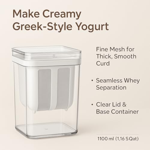 Lynrex Hung Curd Maker for Home Use | 1100ML Greek Yogurt Filter Bowl with Mesh | Stainless Steel Curd Strainer Box with BPA-Free Lid | Kitchen Accessories Items (Yogurt Strainer) - Image 4