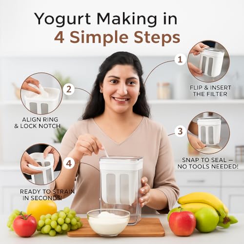 Lynrex Hung Curd Maker for Home Use | 1100ML Greek Yogurt Filter Bowl with Mesh | Stainless Steel Curd Strainer Box with BPA-Free Lid | Kitchen Accessories Items (Yogurt Strainer) - Image 2