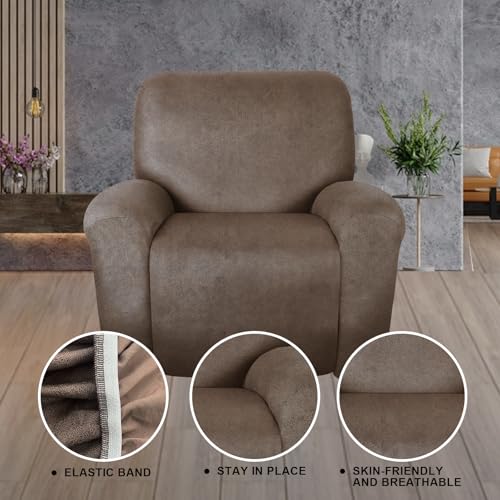 ANARACHON Recliner Chair Covers Leather Like, 4 Pieces Lazy Boy Recliner Cover, Furniture Protector - Washable Soft Sofa Slipcover for Pets Kids (Brown) - Image 5