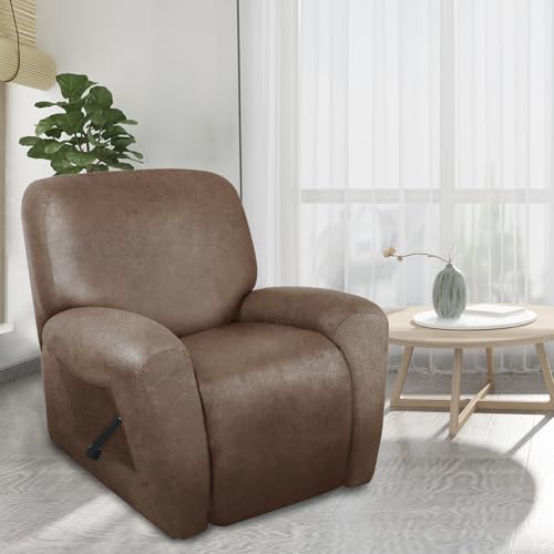 ANARACHON Recliner Chair Covers Leather Like, 4 Pieces Lazy Boy Recliner Cover, Furniture Protector - Washable Soft Sofa Slipcover for Pets Kids (Brown) - Image 2
