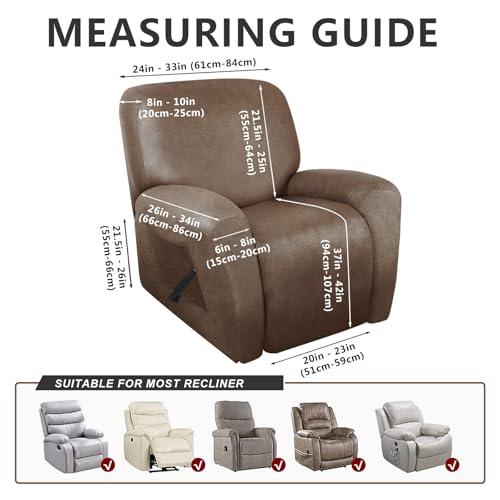 ANARACHON Recliner Chair Covers Leather Like, 4 Pieces Lazy Boy Recliner Cover, Furniture Protector - Washable Soft Sofa Slipcover for Pets Kids (Brown) - Image 3