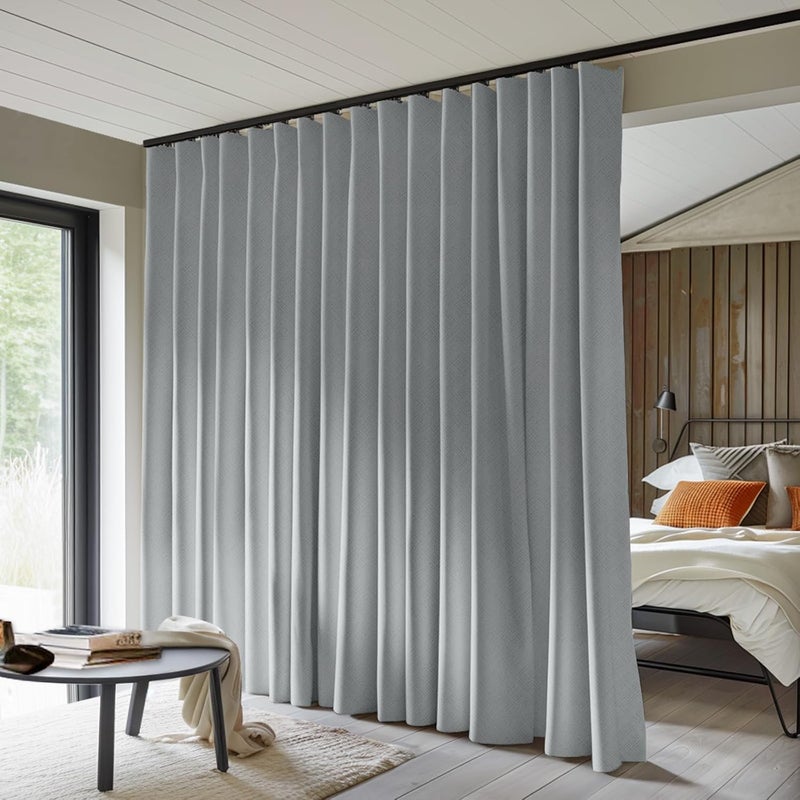 MaKefeile Room Divider Curtains Total Blackout Privacy Curtain Panel Room Thermal Insulated Noise Reduction Curtain for Bedroom Window Living Room Ceiling Track Curtain W 8.3 ft × H 8 ft Grey. - Image 1