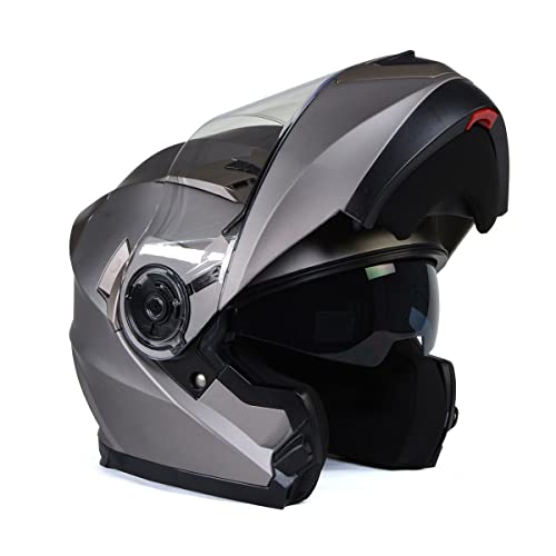 Milwaukee Helmets MPH9808DOT 'Ionized' Silver Advanced Motorcycle Modular Helmet for Men and Women Biker w/Drop Down Visor - Large - Image 1