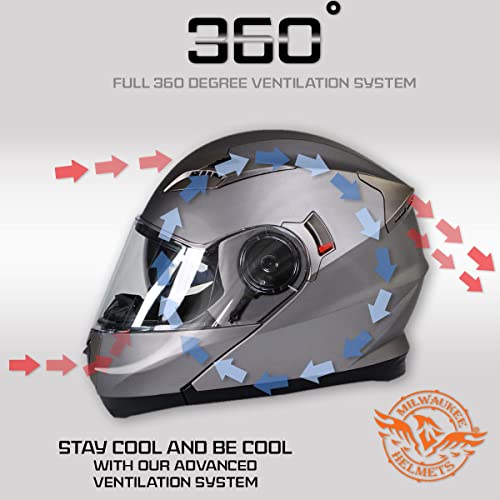 Milwaukee Helmets MPH9808DOT 'Ionized' Silver Advanced Motorcycle Modular Helmet for Men and Women Biker w/Drop Down Visor - Large - Image 4