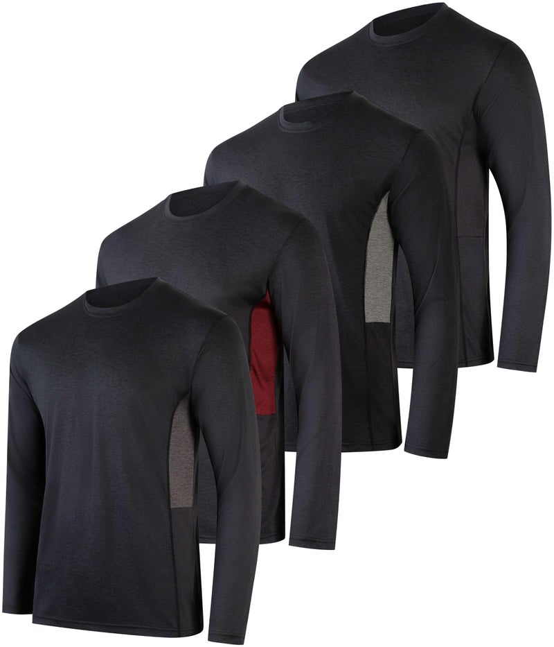 REALESSENTIALS Real Essentials 4 Pack: Mens Long Sleeve Dry Fit T Shirts Hiking Fishing Workout Gym Work Sun UPF 50 Wicking Running Tee, Set 6, Large - Image 1