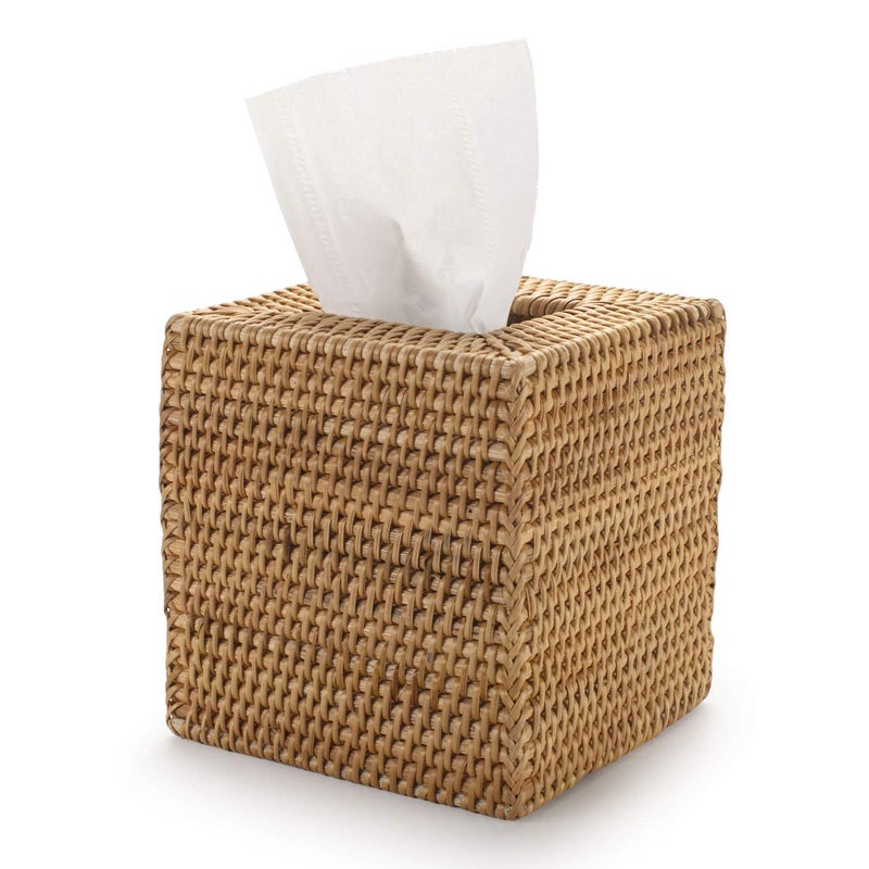 DECRAFTS Rattan Tissue Box Cover Natural Woven Facial Napkin Holder Square (Natural, 5.5x5.5x5.9 Inch) - Image 1