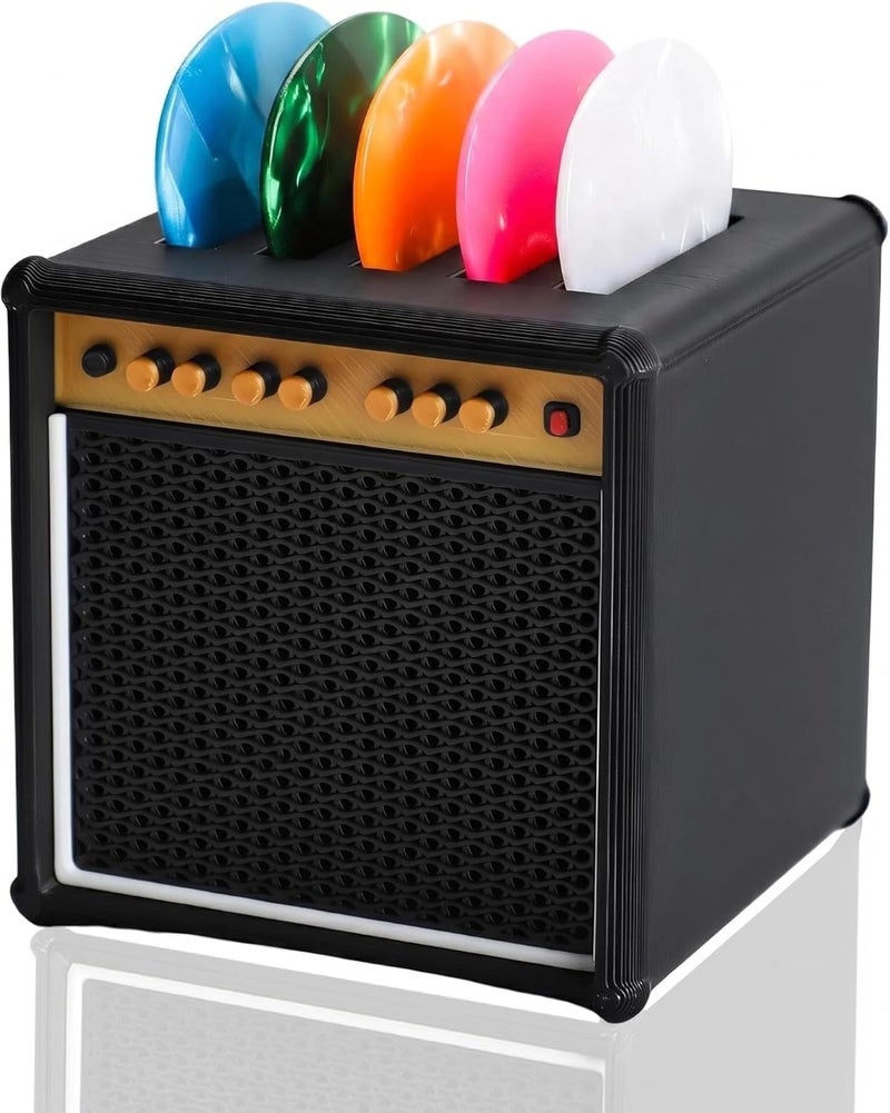 JYCSTE Guitar Picks Holder Box, Amp Speaker Pick Holder with 5 Celluloid Guitar Picks, Guitar Pick Storage Box Set for Guitar, Bass, Ukulele Players - Image 1