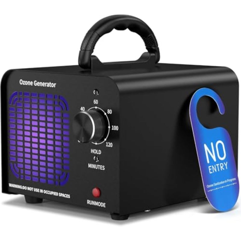 Commercial ozone generator 60000mg/h for odor removal in cars, pets, homes, and smoke; stainless steel housing, black color, high-capacity continuous operation - Image 1