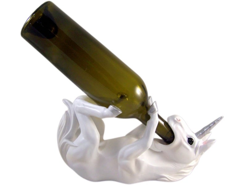 DWK Wine of Purity White Unicorn Decorative Wine Bottle Holder Fantasy Kitchen Dcor