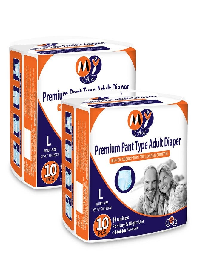 MyAid Premium Unisex Pant Style Adult Diapers With Wetness Indicator, Elastic-Waist, Fast Absorption, Leakproof, Odour Lock & Anti-Bacterial | Large Size | 20 Count (Pack of 2) - Image 1