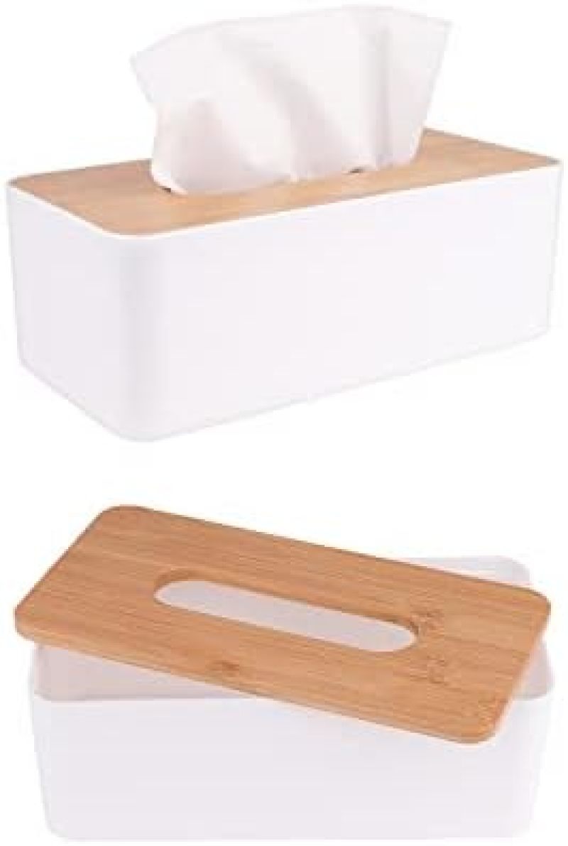 Bamboo Box Cover (Bathroom/Home/Office Suitable, Large Rectangular [White] (21*12.5*10cm) - Image 2