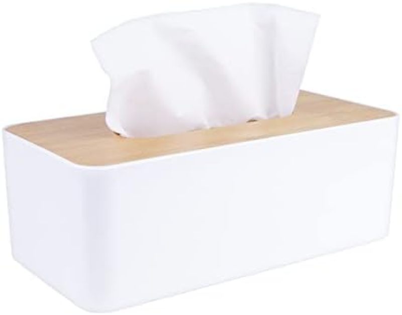 Bamboo Box Cover (Bathroom/Home/Office Suitable, Large Rectangular [White] (21*12.5*10cm) - Image 1