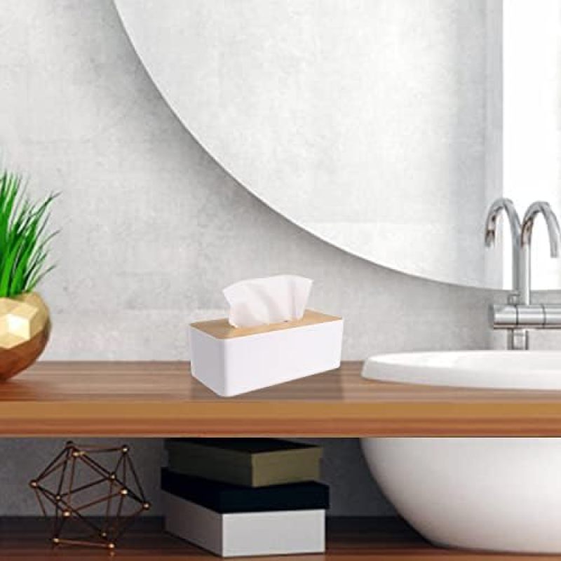 Bamboo Box Cover (Bathroom/Home/Office Suitable, Large Rectangular [White] (21*12.5*10cm) - Image 3