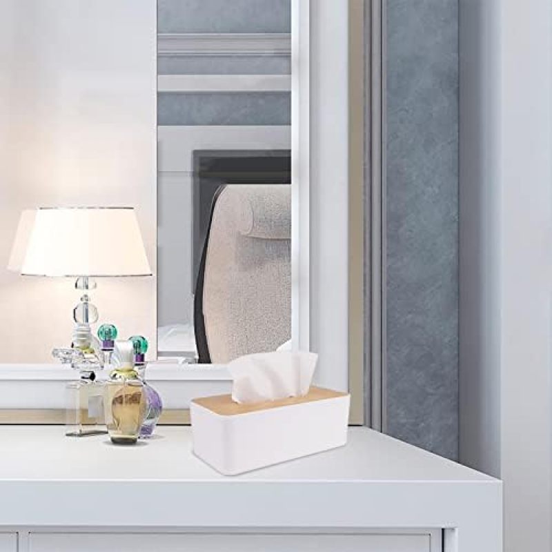 Bamboo Box Cover (Bathroom/Home/Office Suitable, Large Rectangular [White] (21*12.5*10cm) - Image 5