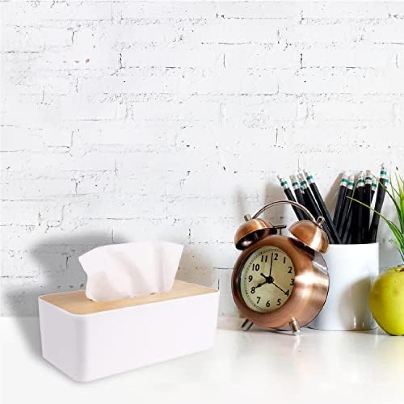 Bamboo Box Cover (Bathroom/Home/Office Suitable, Large Rectangular [White] (21*12.5*10cm) - Image 4