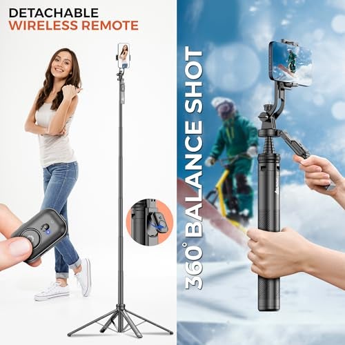 WeCool S7 Selfie Stick Tripod, 71" Extendable with Quad Stand, 360° Rotatable Handle, Detachable Bluetooth Remote, Phone Tripod for Vlogging, YouTube, Travel, iPhone, Android - Image 4