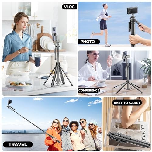 WeCool S7 Selfie Stick Tripod, 71" Extendable with Quad Stand, 360° Rotatable Handle, Detachable Bluetooth Remote, Phone Tripod for Vlogging, YouTube, Travel, iPhone, Android - Image 5