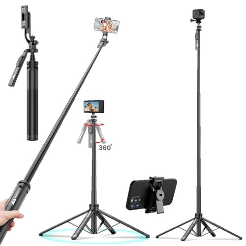WeCool S7 Selfie Stick Tripod, 71" Extendable with Quad Stand, 360° Rotatable Handle, Detachable Bluetooth Remote, Phone Tripod for Vlogging, YouTube, Travel, iPhone, Android - Image 1