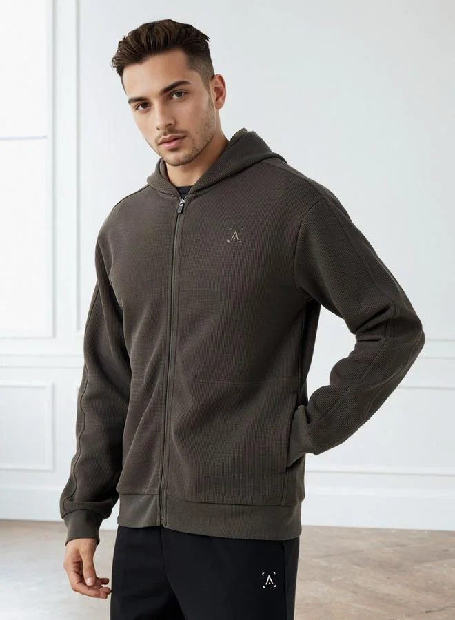 Splash Active Waffle Textured Zip Through Hoodie with Zip Closure