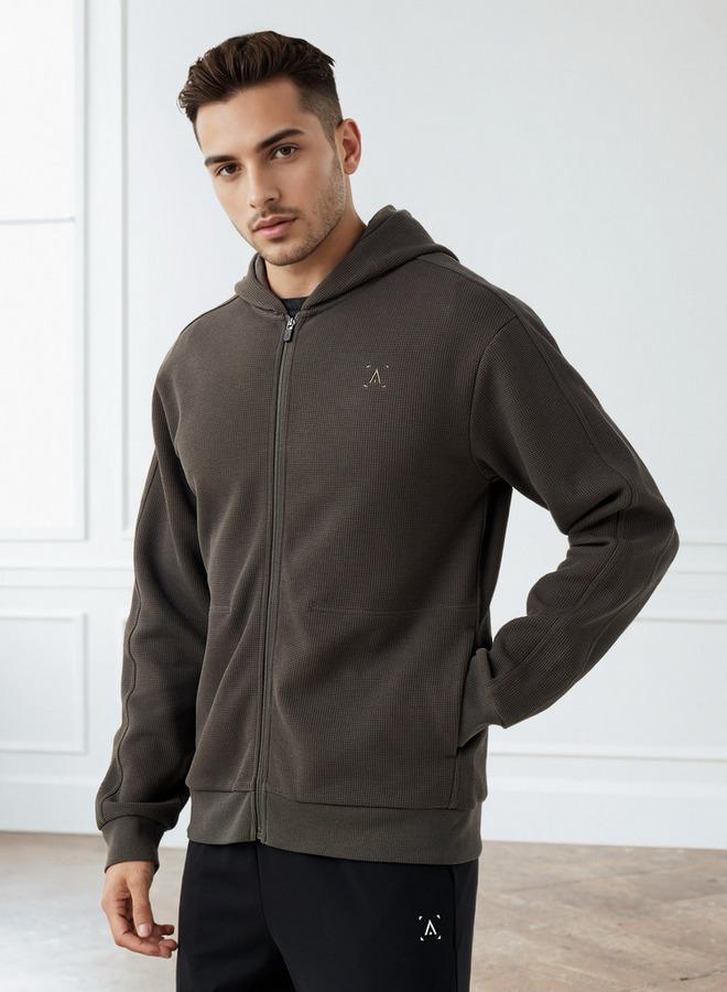 Splash Active Waffle Textured Zip Through Hoodie with Zip Closure - Image 1