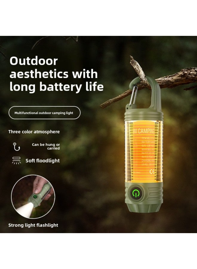 Camping Light Camping Light Portable Type-c Charging Portable Light Atmosphere Long Life Waterproof Outdoor Flashlight-Color:Khaki - Image 2