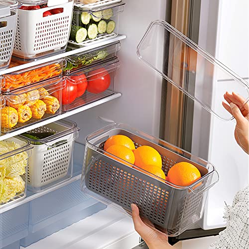 INKULTURE Stackable Vegetable and Fruit Fridge Storage Container With Removable Drain Strainers, 5.5L | Pack of 1, Plastic - Image 5
