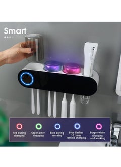 M MIAOYAN Smart Bathroom Electric Toothbrush Holder UV Toothbrush Sanitizer with Toothpaste Dispenser Wall-Mounted Toothbrush Holder 3-Cup Set Bathroom Storage Decor  - Image 3