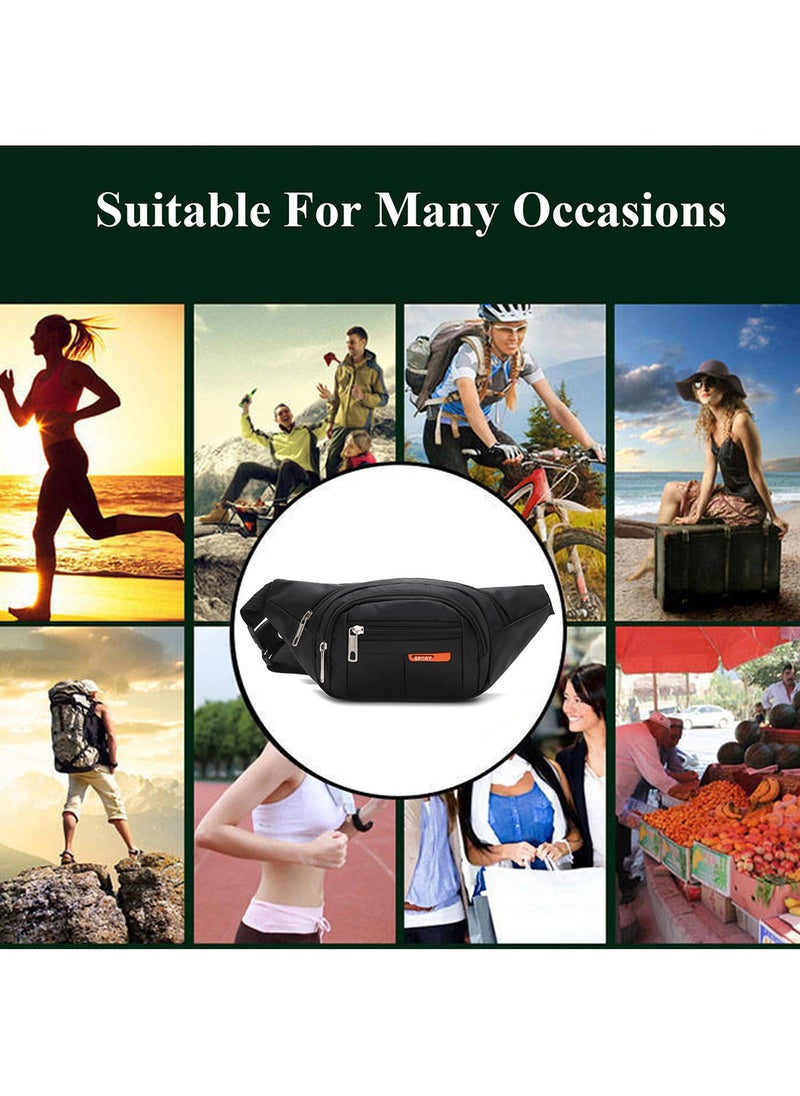 Qiccijoo Waist Pack for Men or Women Waist Pack Bag with 4-Zipper Pockets Belt Bag Suitable for Outdoors Workout Traveling Casual Running Hiking Cycling(Black)