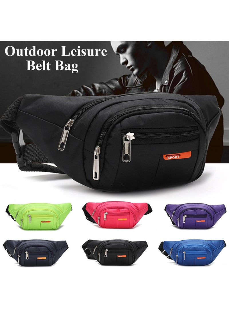 Qiccijoo Waist Pack for Men or Women Waist Pack Bag with 4-Zipper Pockets Belt Bag Suitable for Outdoors Workout Traveling Casual Running Hiking Cycling(Black)