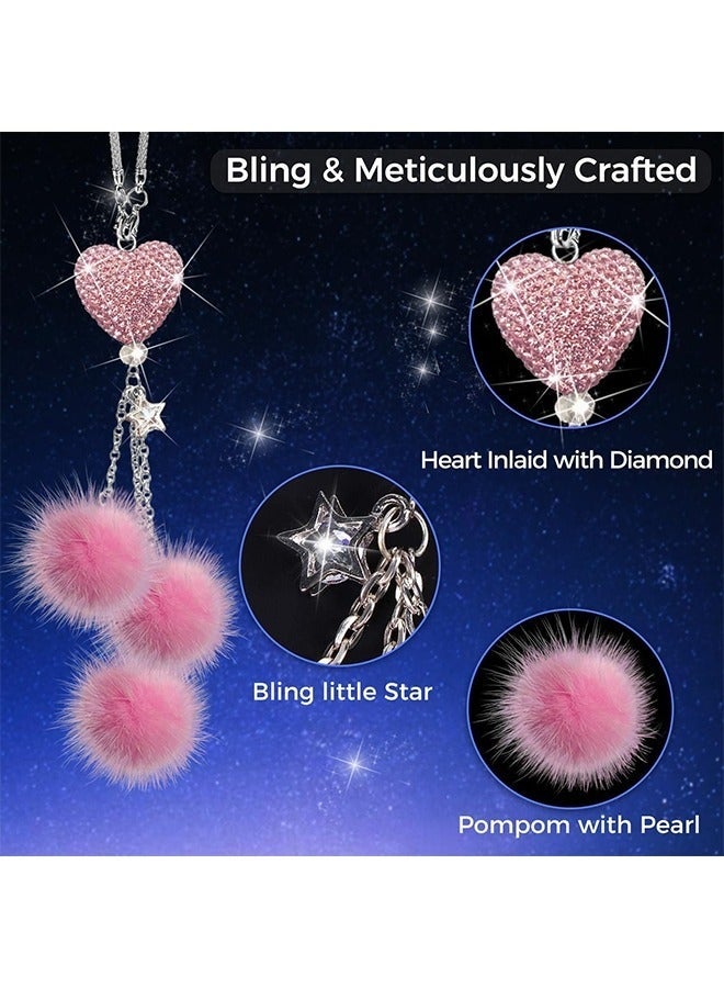 Bukela Car Hanging Ornament Car Hanging Pendant Pink Bling Car Accessories Interior for Women Girly Crystal Car Rearview Mirror Decor - Image 2