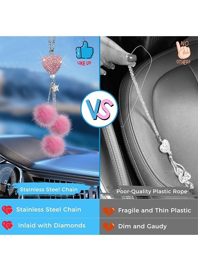 Bukela Car Hanging Ornament Car Hanging Pendant Pink Bling Car Accessories Interior for Women Girly Crystal Car Rearview Mirror Decor - Image 5