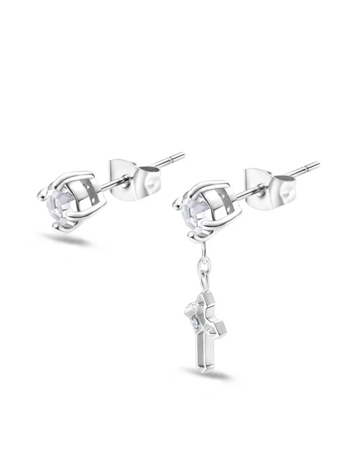 POLICE Stoneset Silver Crystal and Cross Mismatch Earrings For MenPEAGE0036501