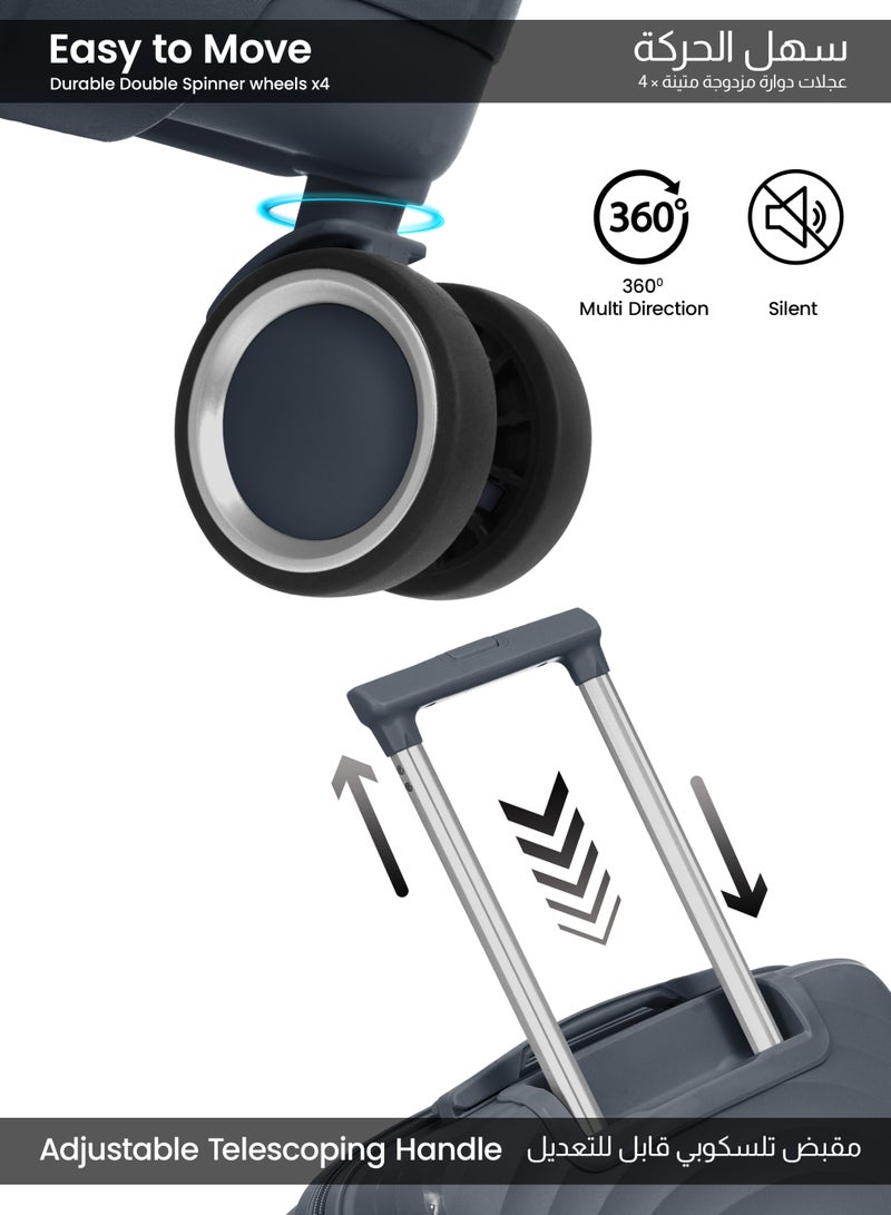 بارا جون مجموعة حقائب سفر ثلاثية | خفيفة الوزن صغيرة  كجم، متوسطة  كجم وكبيرة  كجم بعجلات وأربع عجلات صلبة رمادية - Image 3