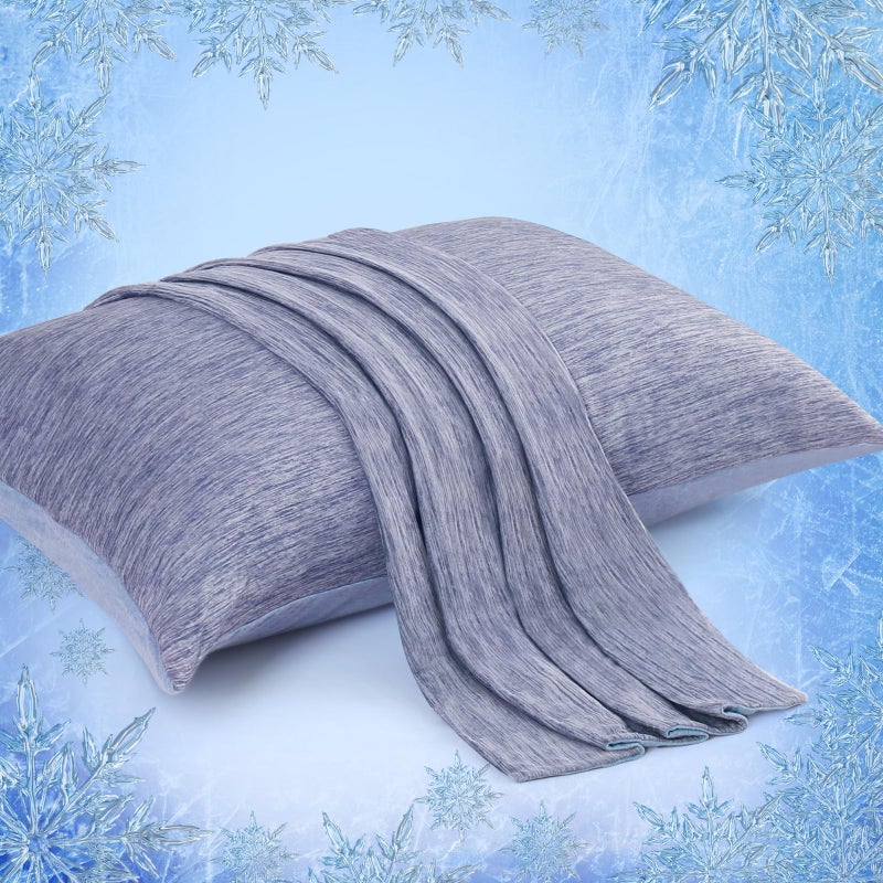 Elegear Cooling Pillow Cases for Hot Sleepers, Japanese Q-Max 0.5 Cooling Pillowcases, Both Sides(Cooling/Cotton), Breathable Soft Pillowcase for Hair and Skin, Set of 2-Blue (Standard (20" x 26")) - Image 1