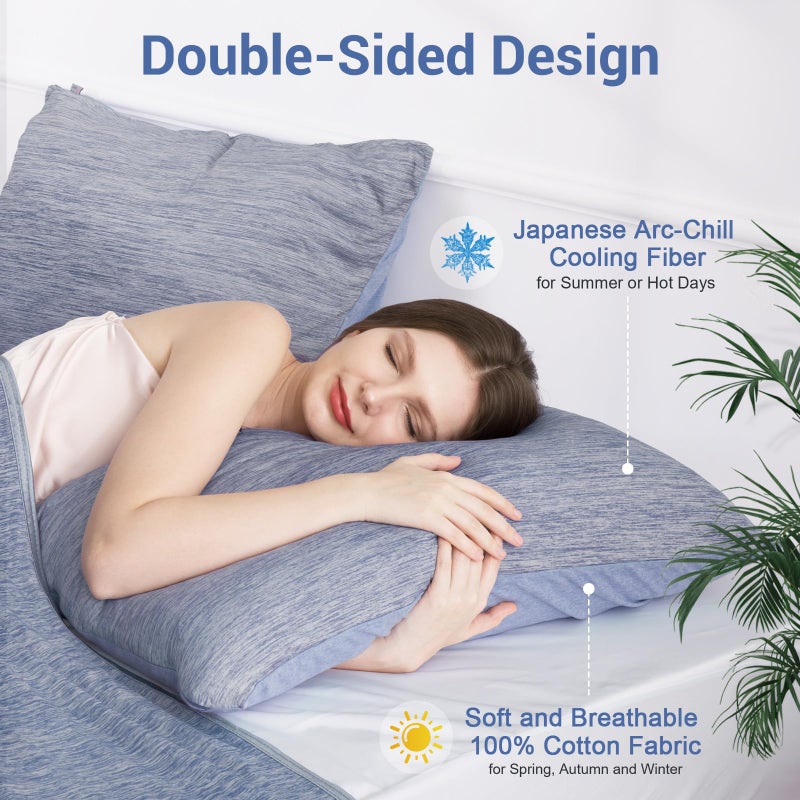 Elegear Cooling Pillow Cases for Hot Sleepers, Japanese Q-Max 0.5 Cooling Pillowcases, Both Sides(Cooling/Cotton), Breathable Soft Pillowcase for Hair and Skin, Set of 2-Blue (Standard (20" x 26")) - Image 3